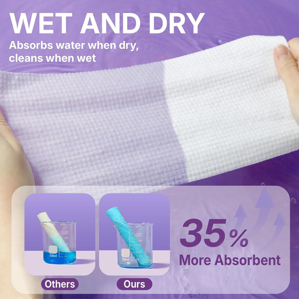 Disposable Face Towels XL, 50 Count | 10" x 12" Ultra Thick Facial Cleansing Cloths, Soft Dry Wipes for Sensitive Skin, Lint-Free Makeup Remover Towelettes