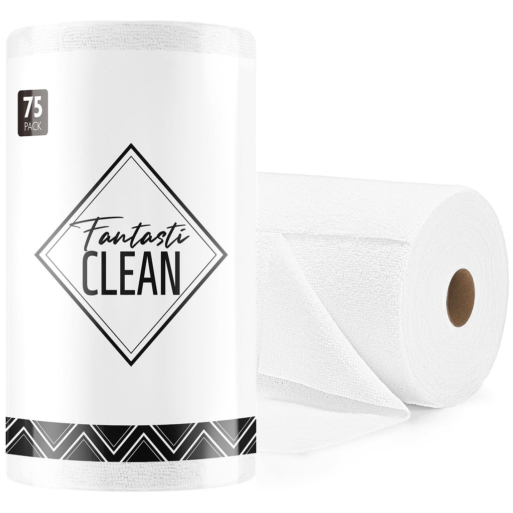 Fantasticlean Microfiber Cleaning Cloth Roll -75 Pack, 12" x 12" (Pink) | Reusable Alternative to Paper Towels, Ultra Absorbent, Lint-free Microfiber Towel Roll, for All-Purpose Cleaning
