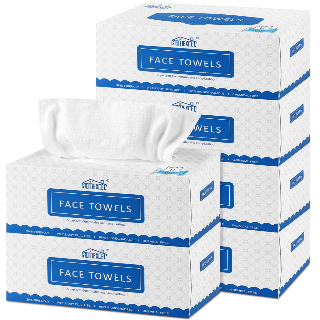 HOMEXCEL Face Towels, Disposable Face Towelette Ultra Soft & Absorbent | Biodegradable Makeup Remover Dry Wipes, Facial Wash Cloth for All Skin, Lint-Free for Skincare & Cleansing, 100 Count (2 Box)
