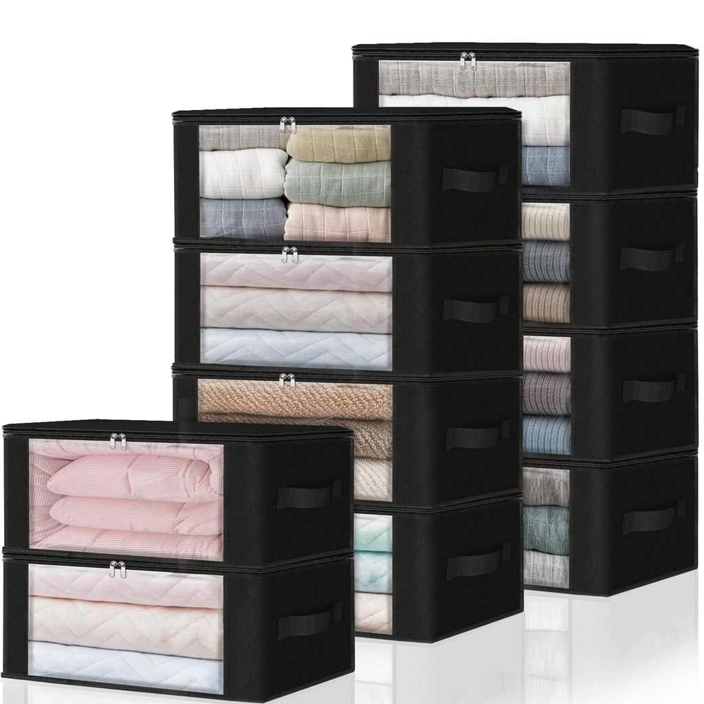 HomeHacks 3-Pack Clothes Organizer Storage Bags, 35L Storage Bins, Gray | Foldable Storage Box Container with Zippers, Clear Window, Reinforced Handles for Closet, Dorm, Pillows, Bedding, Sweater