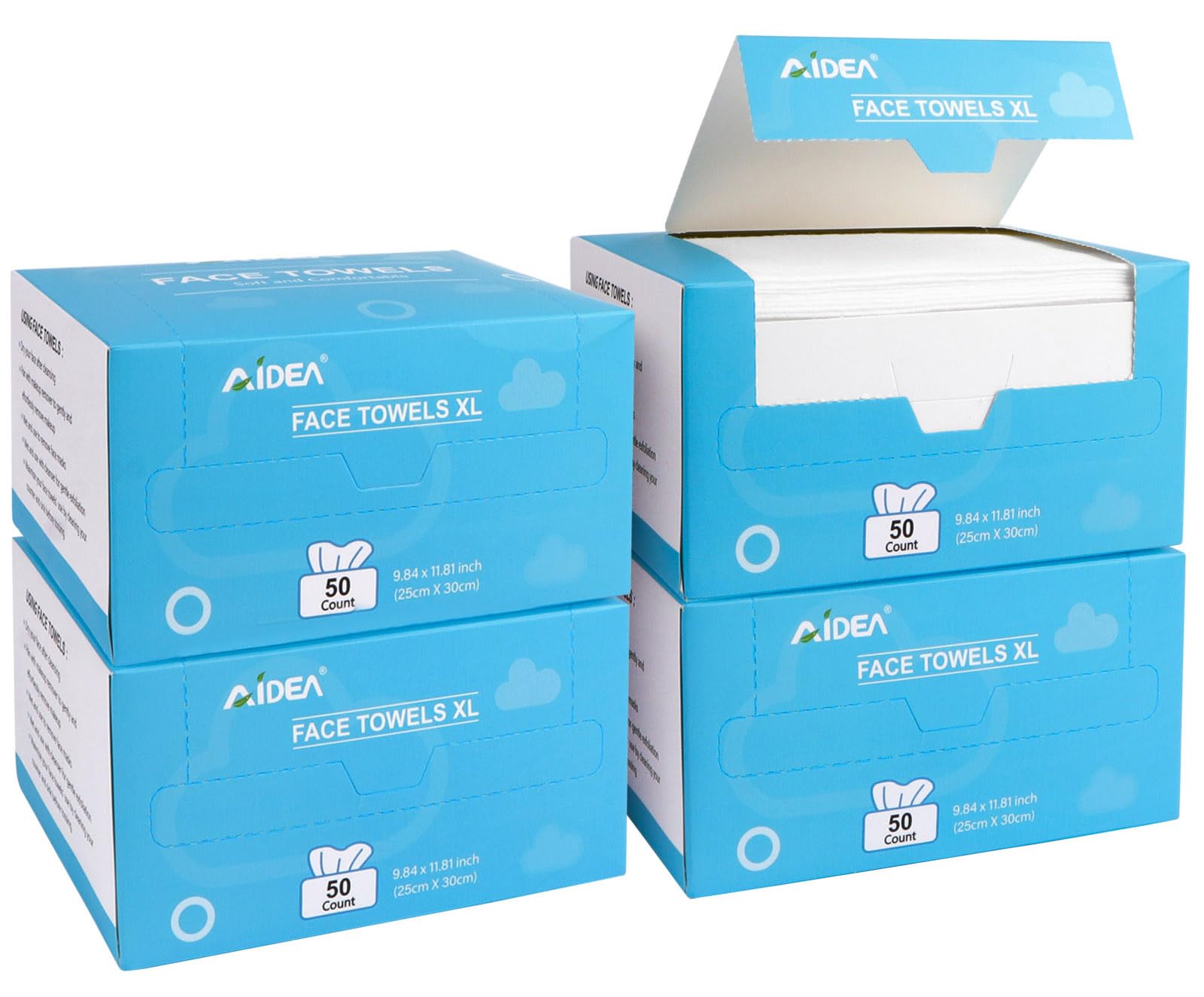 AIDEA Face Towels Disposable-200Ct (4 Box), Face Cloths for Sensitive Skin | Clean Facial Towels, Facial Cleansing Wipes, Face Towelettes for Makeup Removing, Nursing, Travel, Dry Wipes