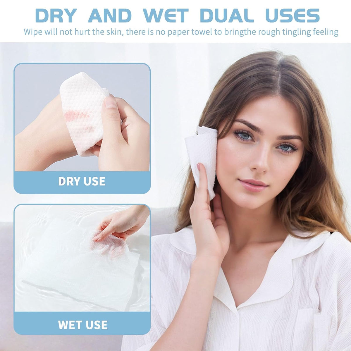 Cotton Facial Dry Wipes 100 Count, Deeply Cleansing Disposable Face Towel Wash Cloth, Multi-Purpose for Skin Care, Make-up Wipe, Face Wipes and Facial Cleansing