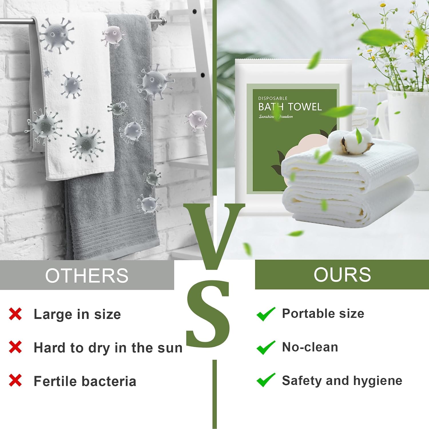 Disposable Bath Towels, 10 Pack 55" x 27.5" Ultra Soft, Quick Dry Disposable Body Towels, Portable Travel Towel for Hotel Camping Beach Swimming Gym Sauna Spa, Personal Care Pet Towels