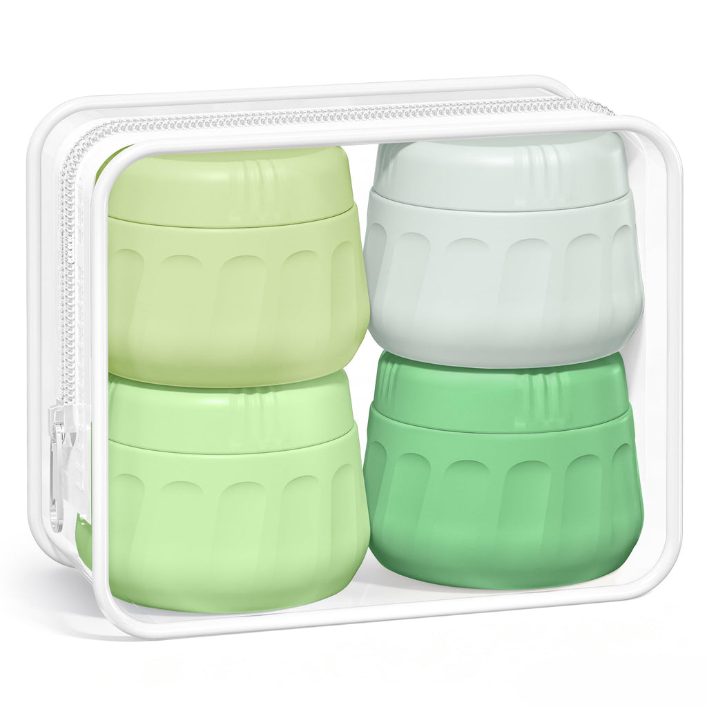 Mrsdry Travel Containers for Toiletries, TSA Approved Travel Size Toiletries 4 Pack, Refillable Containers, With Clear Bag, Leak Proof Silicone Jars, Essentials Creams Jars Carrying Small Items
