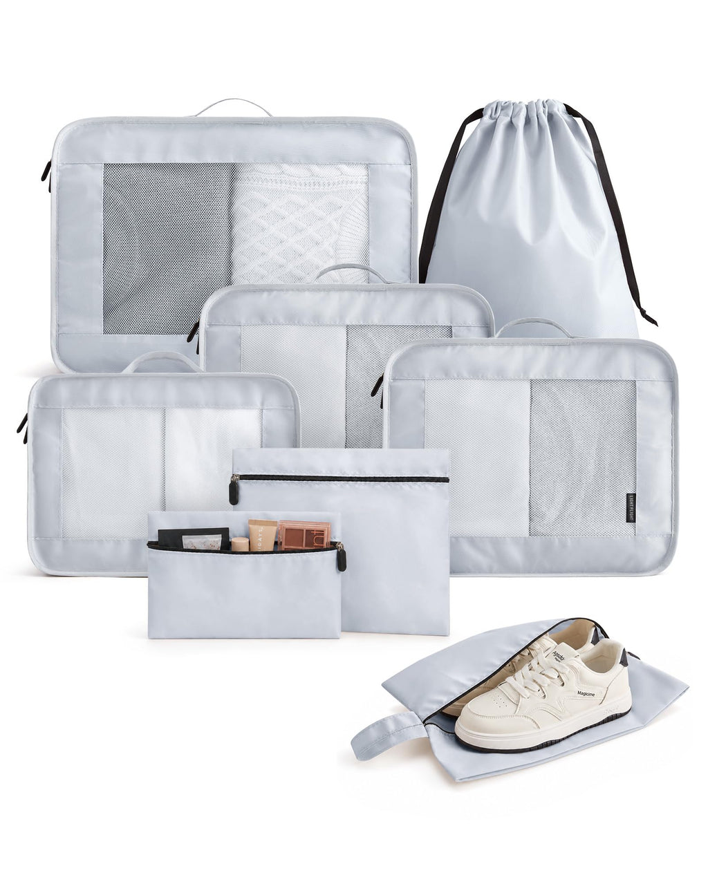 8 Set Packing Cubes for Travel, Cruise Ship Travel Essentials | 8-Pack Packing Bags, Mesh Luggage Organizer Bags & Laundry Shoe Bags for Max Clothing Capacity, Holiday Vacation Camping