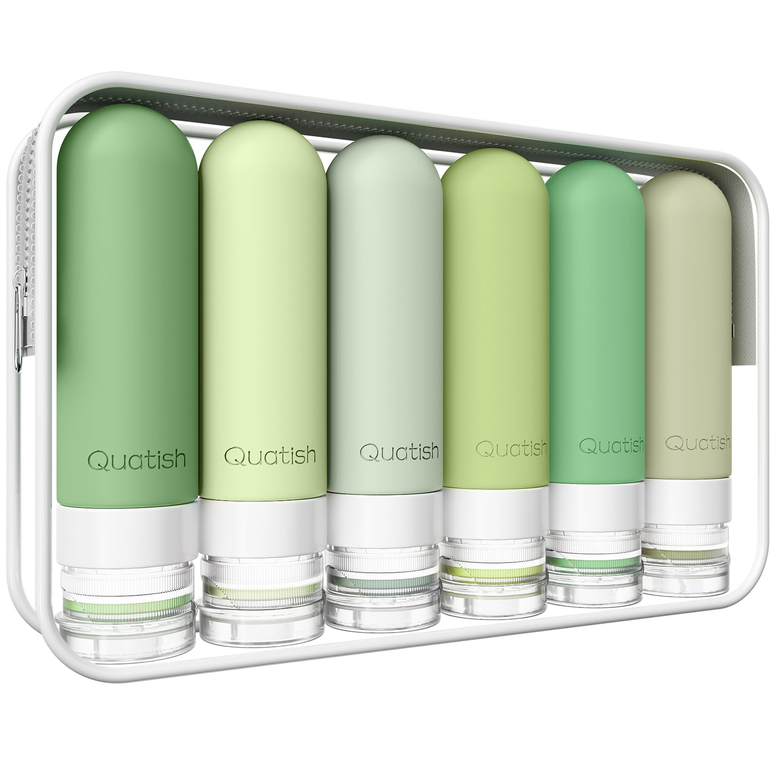Quatish Travel Bottles for Toiletries 6 Pack, Original Patented Leakproof 3 oz Tsa Approved Travel Size Containers, BPA Free Silicone Shampoo and Conditioner Bottles, Camping Essentials