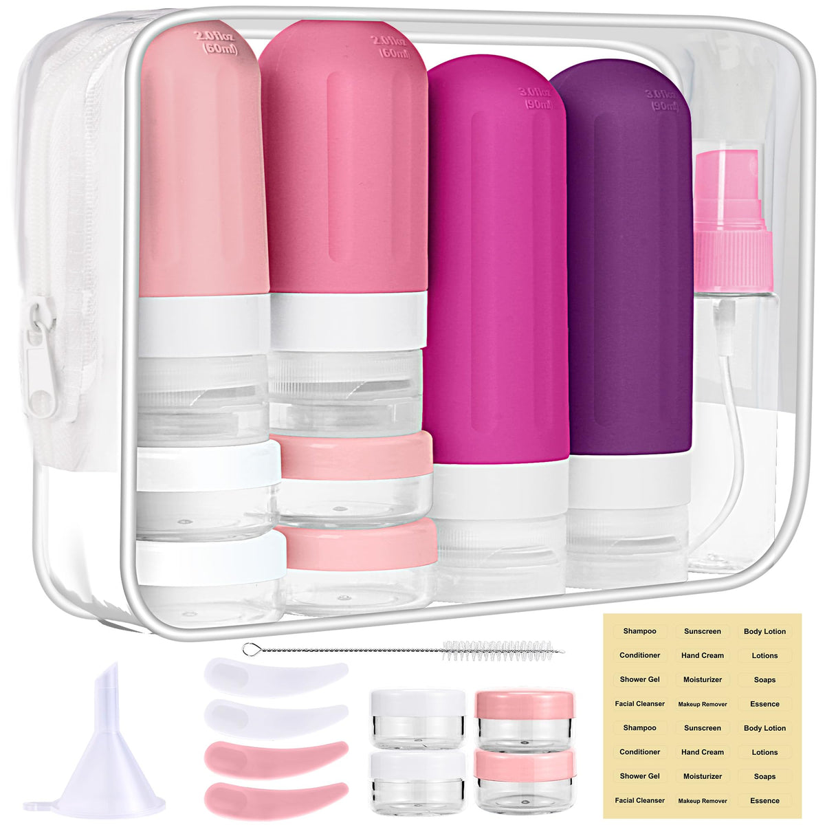 Travel Bottles for Toiletries 18Pack Containers Travel Size Toiletries | TSA Approved BPA Free Leak Proof Refillable Liqus Shampoo Air Travel Flights Vacation Getaways Colored