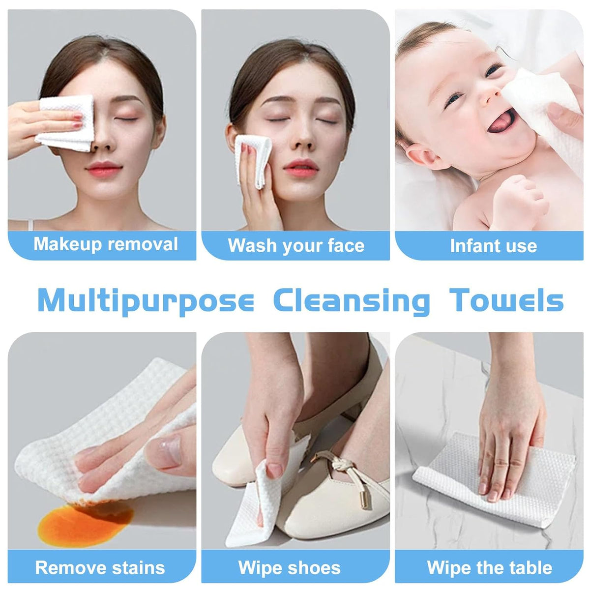 Cotton Facial Dry Wipes 100 Count, Deeply Cleansing Disposable Face Towel Wash Cloth, Multi-Purpose for Skin Care, Make-up Wipe, Face Wipes and Facial Cleansing
