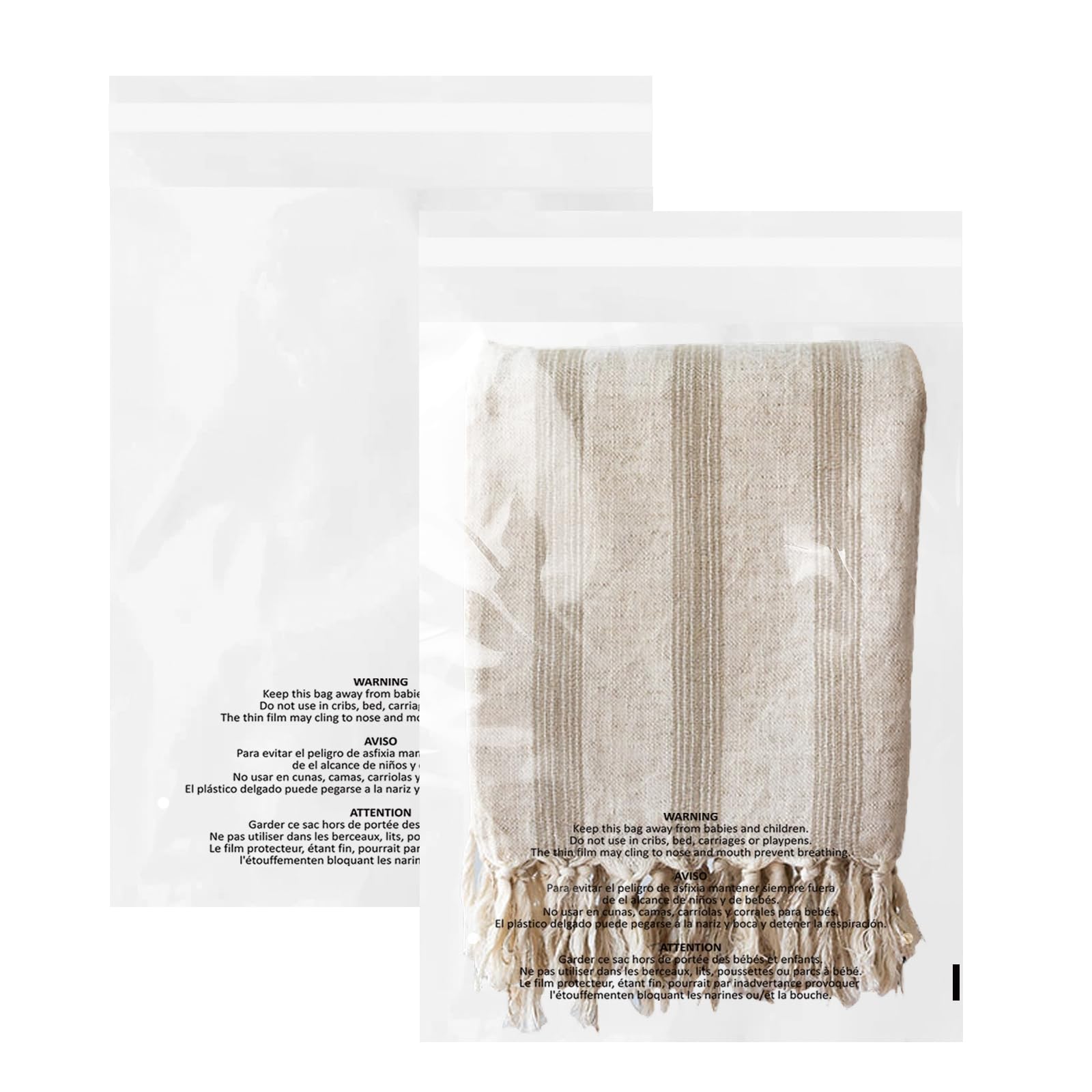 200 Count 12x15 Inch Self Seal Clear Poly Bags | with Suffocation Warning for Packaging Clothing, T Shirts, Decorative Wrappers and More with Permanent Adhesive (1.5mil)