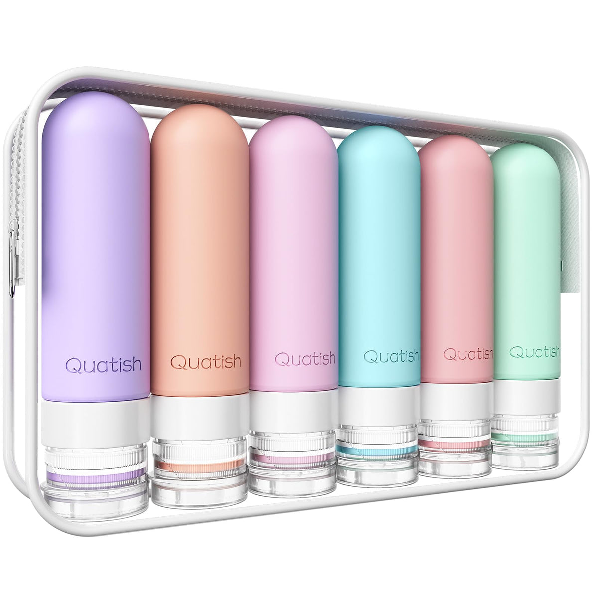 Quatish Travel Bottles for Toiletries 6 Pack, Original Patented Leakproof 3 oz Tsa Approved Travel Size Containers, BPA Free Silicone Shampoo and Conditioner Bottles, Camping Essentials