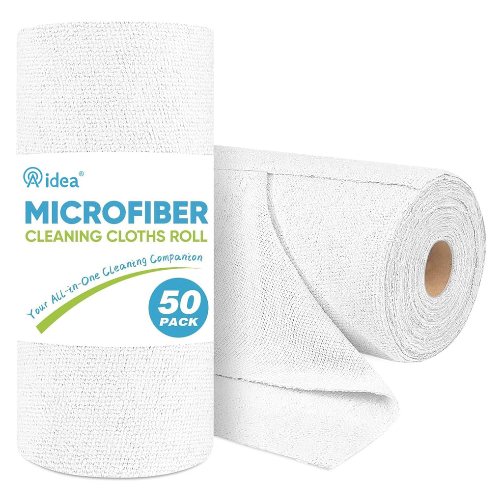 AIDEA Microfiber Cleaning Cloth Roll-50PK, Paper Towels Reusable 11.5×11.5" | Tear Away Towels, Washable Shop Rags, Microfiber Towels for Cars, Lint Free Rags for House, Kitchen, Window, Grey