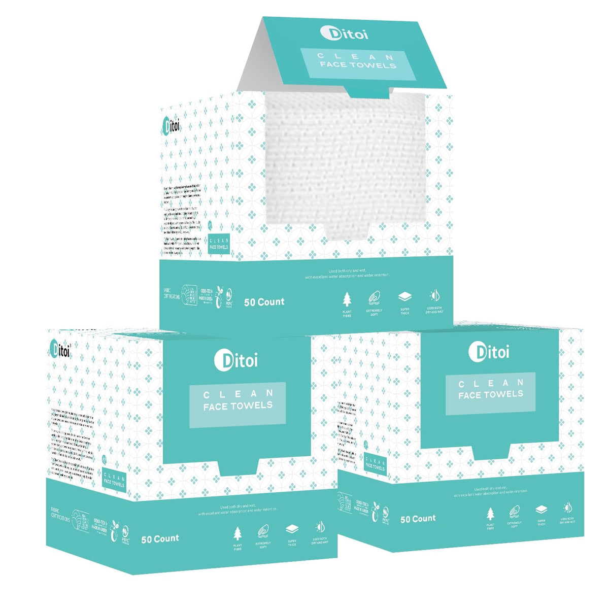 Ditoi Face Towels XXL, Ultra‑Soft Disposable Facial Towels | 10"×12" Thick Face Cloths for All Skin Types, Lint-free Dry Wipes for Skincare, Makeup Removal and Cleansing, 50 Count