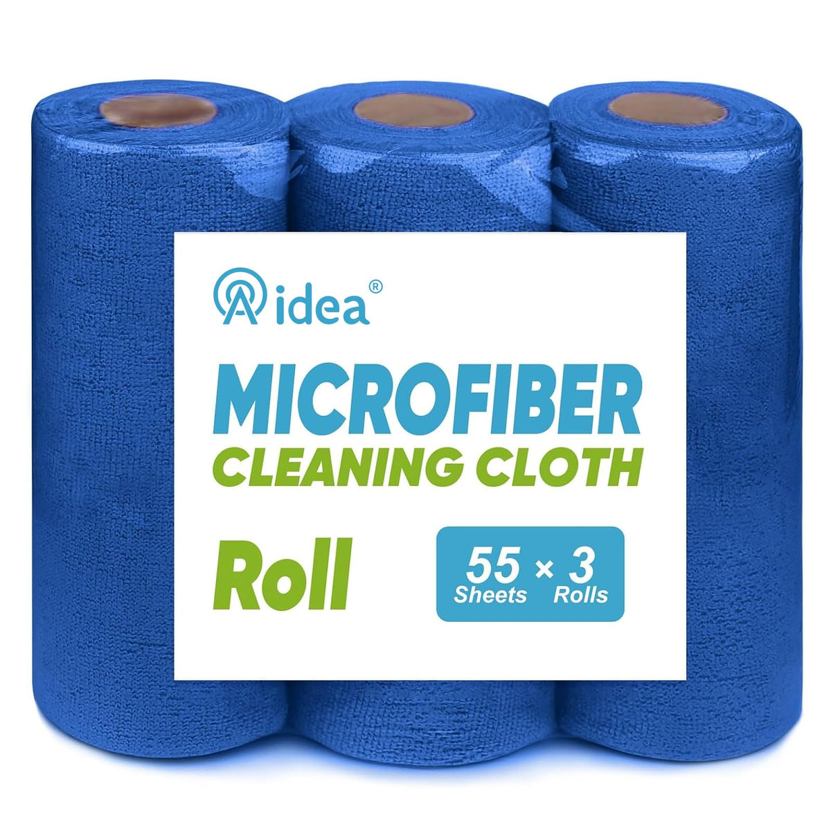 AIDEA Microfiber Cleaning Cloth Roll, Blue Shop Towels 55 Sheets 11×9" | Reusable Paper Towels, Microfiber Towels for Cars, Microfiber Rags for Automotive,Workshop, House, Kitchen, Cleaning Supplies