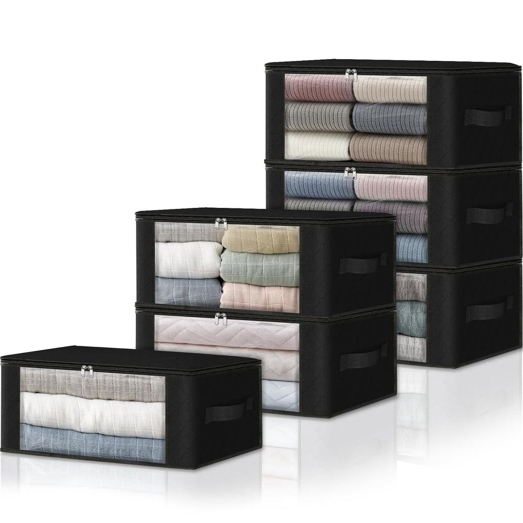 HomeHacks 3-Pack Clothes Organizer Storage Bags, 35L Storage Bins, Gray | Foldable Storage Box Container with Zippers, Clear Window, Reinforced Handles for Closet, Dorm, Pillows, Bedding, Sweater