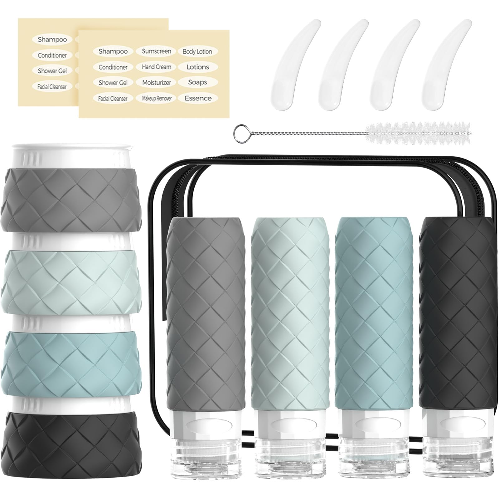 16 Pack Travel Bottles for Toiletries, TSA Approved Travel Size Toiletries Containers Set, BPA-Free Silicone Leak Proof Refillable Bottles Stackable Creams Jars Accessories Kit W/Clear Bag(Cream)