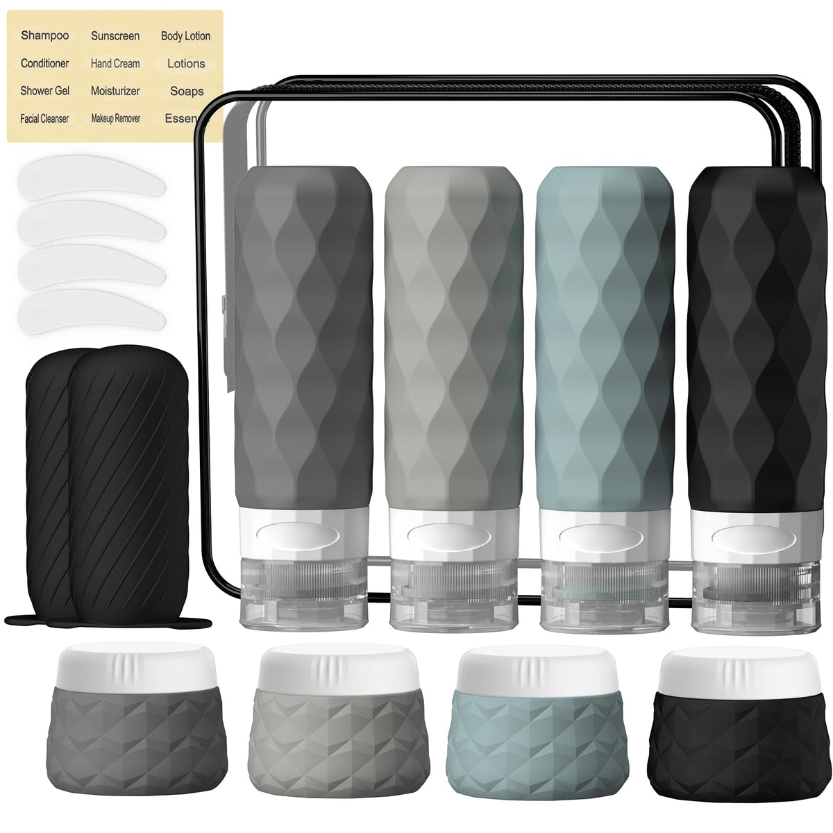 Silevoler 16Pack Travel Bottles for Toiletries, Bottles, Jars, and Covers | TSA Approved BPA Free Silicone Travel Size Containers Set, Leak Proof Refillable Liquids and Cream Essentials Kit(Cream)