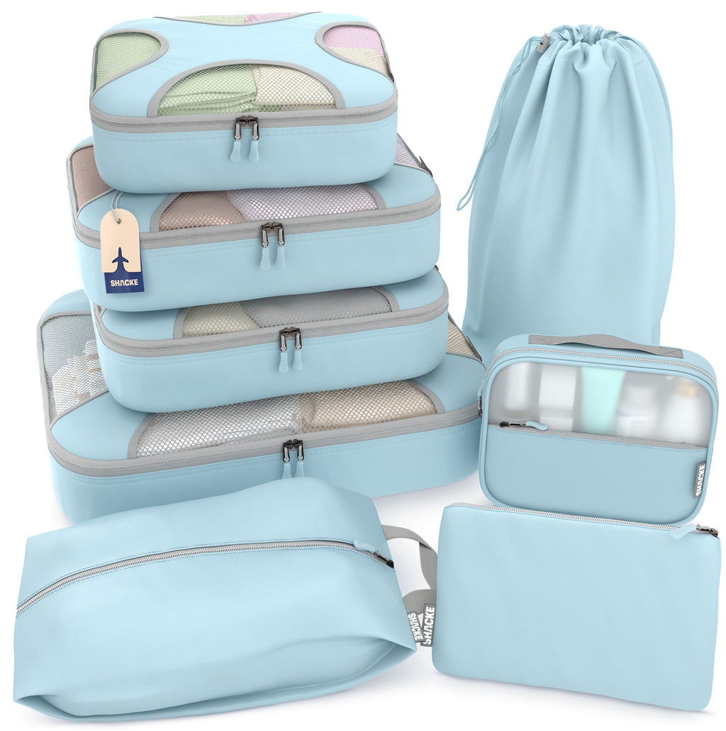 Shacke 5 Set Packing Cubes for Travel with Laundry Bag (Pure Black) | Suitcase Organizer Bags Set: 4 Water-Resistant Luggage Cubes, XL to Small, + Laundry Bag for Carry-On or Checked