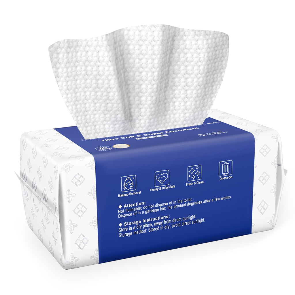 Ourmed Life Face Towels, Disposable Biodegradable Clean Facial Towels for Sensitive Skin, Lint- free Face Cloths for Makeup Remover, Skincare and Women Cleaning, Dry Wipes,100 Count EF Texture | Clinically Tested, Reduce Redness, Skin Soothing, Sensitive