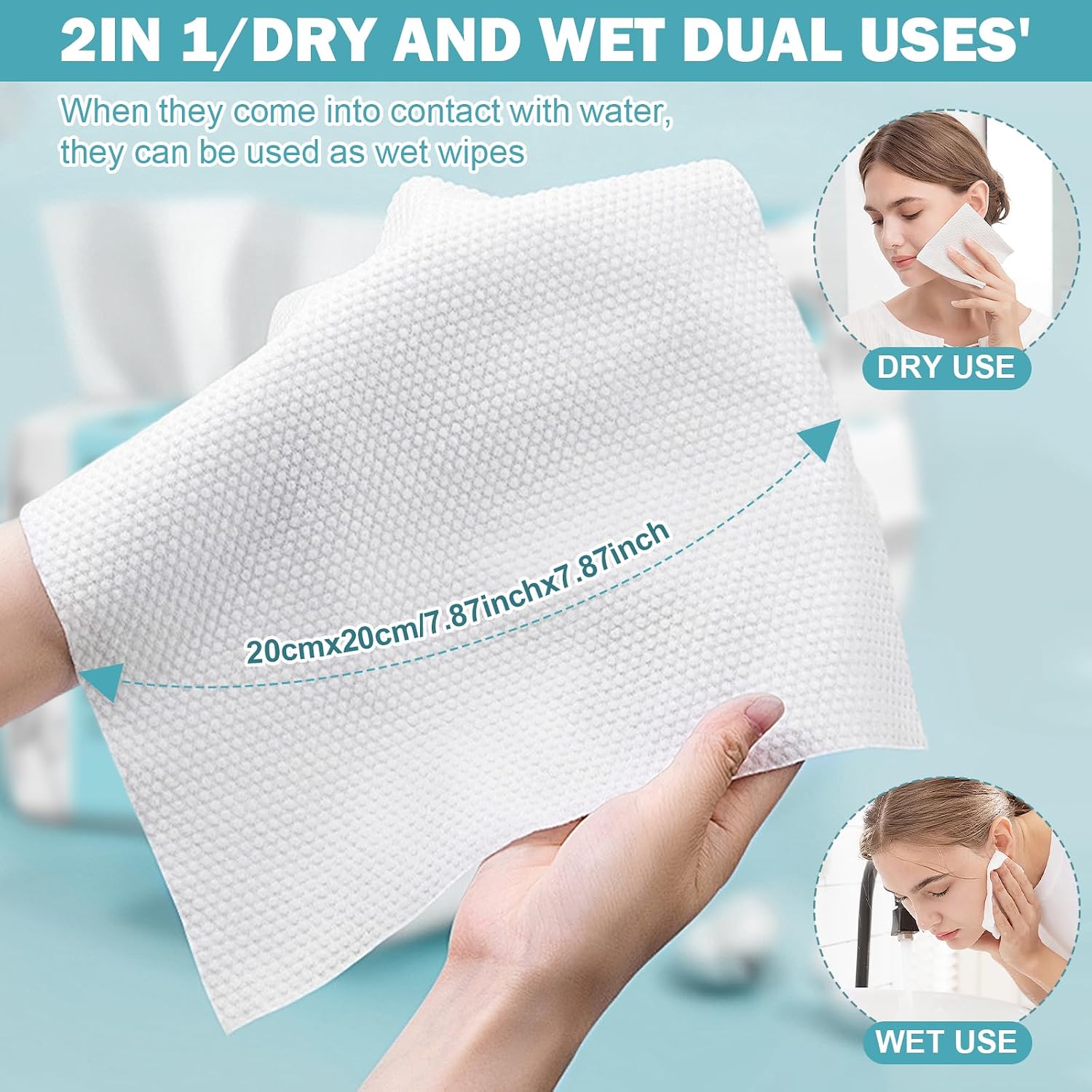 Face Towels, Disposable Face Towel 100 Count, Makeup Remover Dry Wipes, Soft Cotton Dry Wipes Facial Cloths Towelettes for Washing and Drying, Facial Tissue for Cleansing, Skincare
