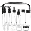 Cosywell 13-Piece 2 oz TSA Approved Travel Bottles for Toiletries Kit | Refillable set Includes Pump, Spray and Flip-cap Bottles, Cream Jars, Spatulas, Funnel and Clear Bag for Shampoo and Lotion