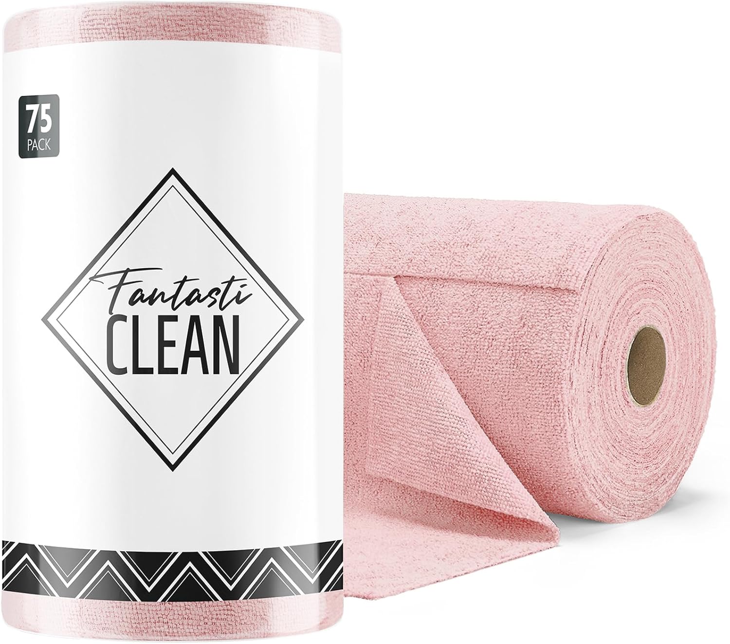 Fantasticlean Microfiber Cleaning Cloth Roll -75 Pack, 12" x 12" (Pink) | Reusable Alternative to Paper Towels, Ultra Absorbent, Lint-free Microfiber Towel Roll, for All-Purpose Cleaning