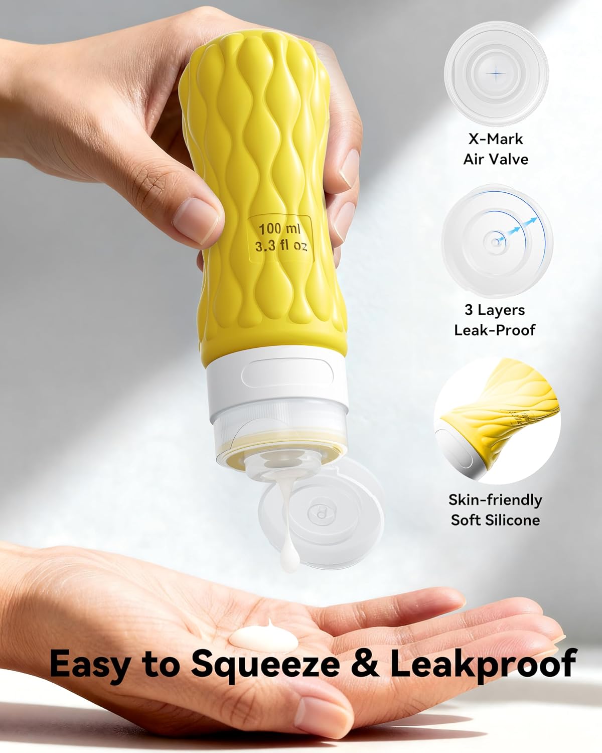 Travel Bottles for Toiletries Silicone Travel Size Containers 3.4oz 1.7oz | Travel Essentials TSA Approved Leakproof Refillable Squeeze Bottles with Labels/Clear Bag for Shampoo, Conditioner, Creams
