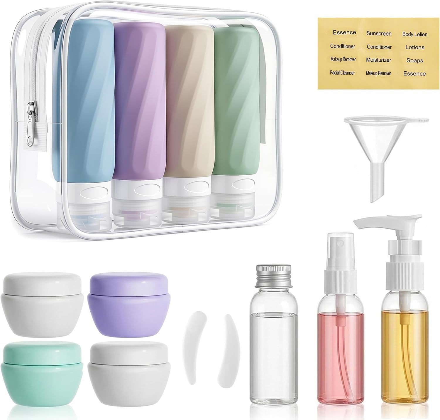 16 Pack Travel Bottles for Toiletries, TSA Approved 3oz Containers | Silicone Travel Size Containers for Shampoo and Conditioner, BPA Free with Toiletry Bag