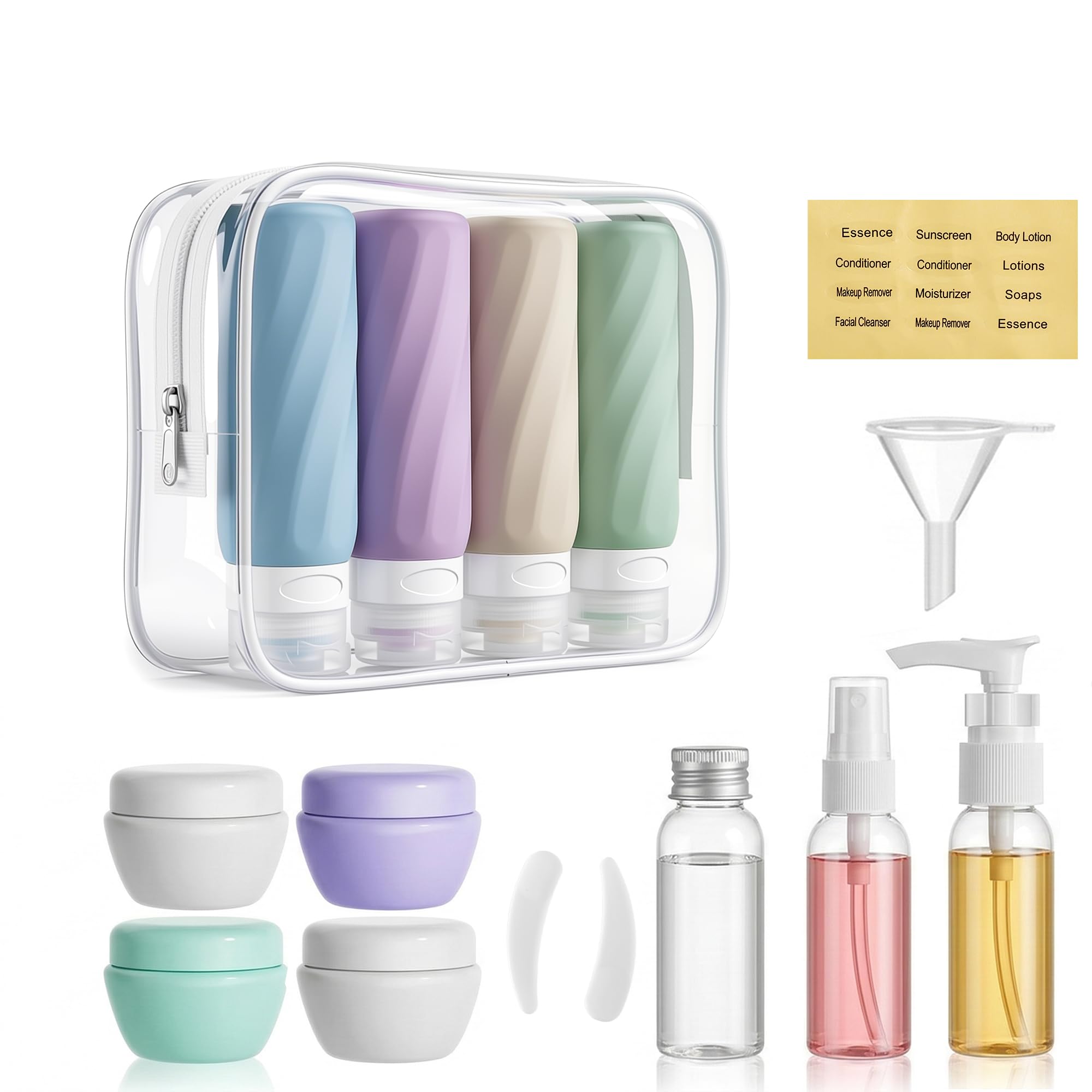 16 Pack Travel Bottles for Toiletries, TSA Approved 3oz Containers | Silicone Travel Size Containers for Shampoo and Conditioner, BPA Free with Toiletry Bag