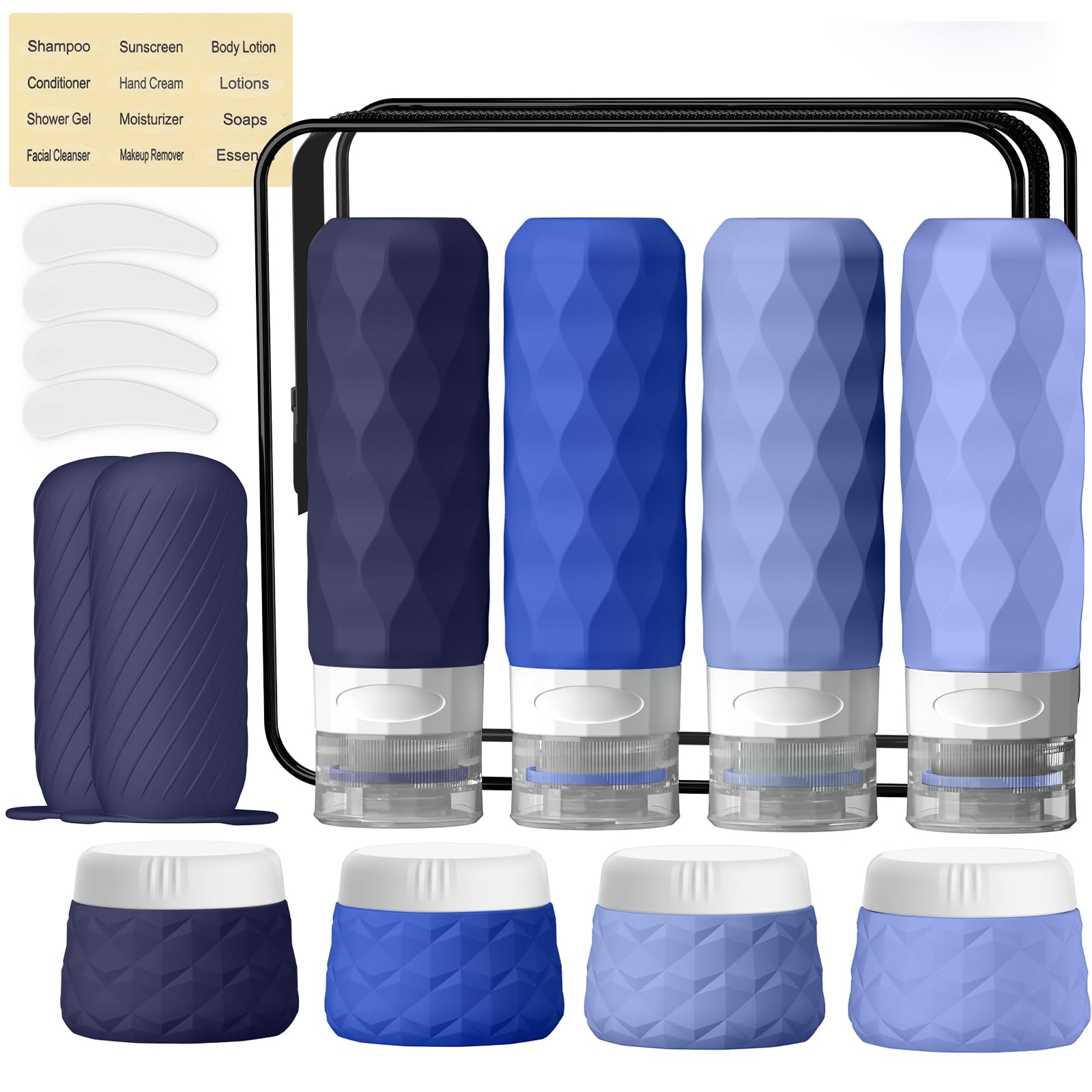 Silevoler 16Pack Travel Bottles for Toiletries, Bottles, Jars, and Covers | TSA Approved BPA Free Silicone Travel Size Containers Set, Leak Proof Refillable Liquids and Cream Essentials Kit(Cream)
