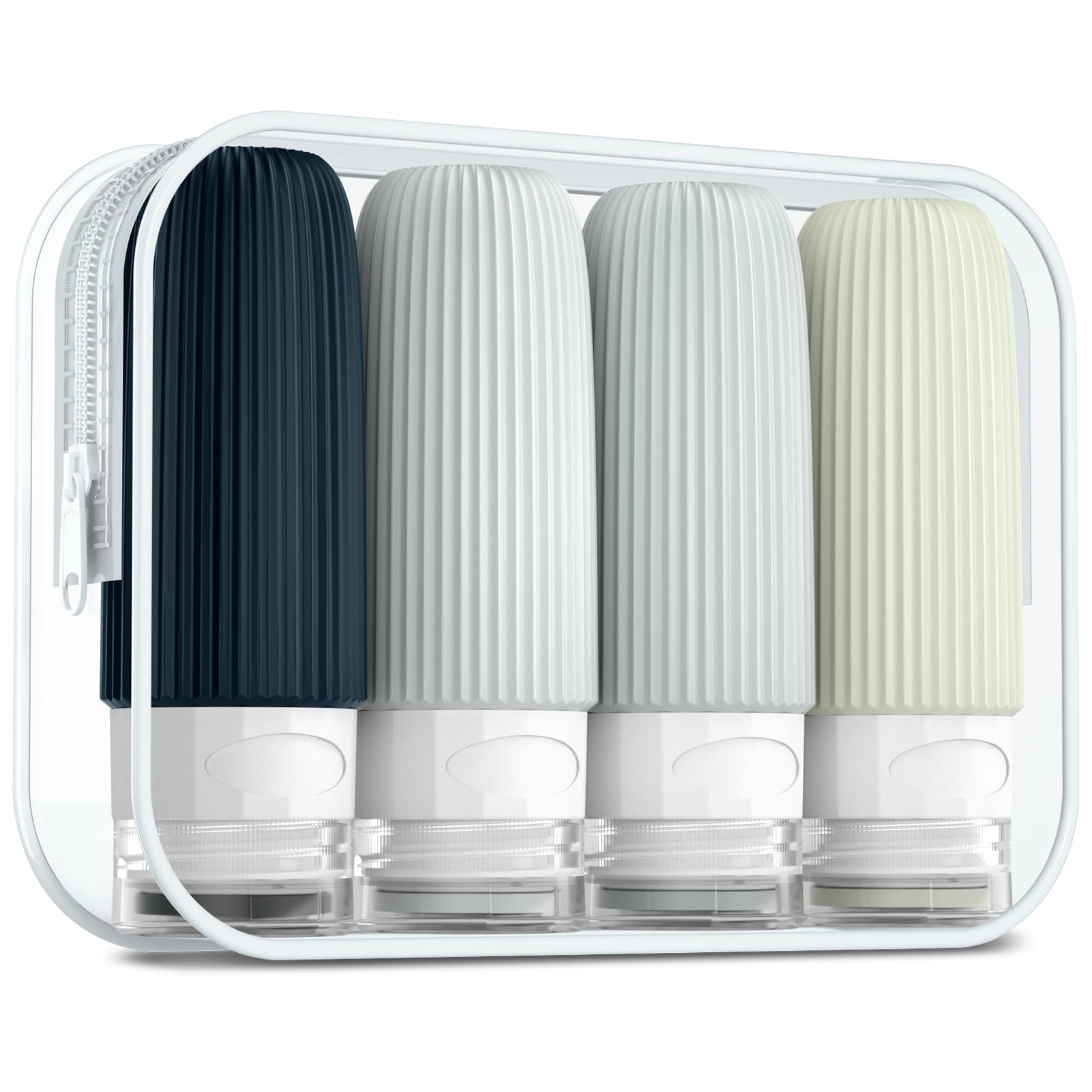 Mrsdry Travel Bottles for Toiletries, Tsa Approved 3oz Portable Travel Bottles, BPA Free Leak Proof Squeezable Silicone Travel Size Containers, Travel Accessories with Clear Toiletry Bag (4 Pack)