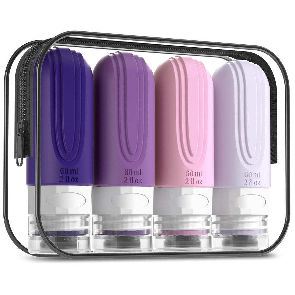 Mrsdry Travel Bottles for Toiletries, Tsa Approved 3oz Travel Size Containers BPA Free Leak Proof Refillable Liquid Silicone Squeezable Travel Accessories for Shampoo Conditioner Lotion (4 Pack)