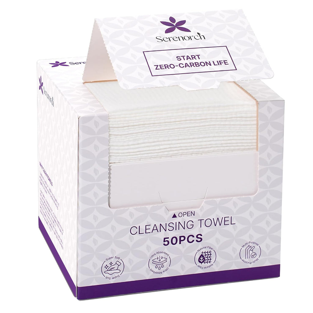 Disposable Face Towels XL, 50 Count | 10" x 12" Ultra Thick Facial Cleansing Cloths, Soft Dry Wipes for Sensitive Skin, Lint-Free Makeup Remover Towelettes