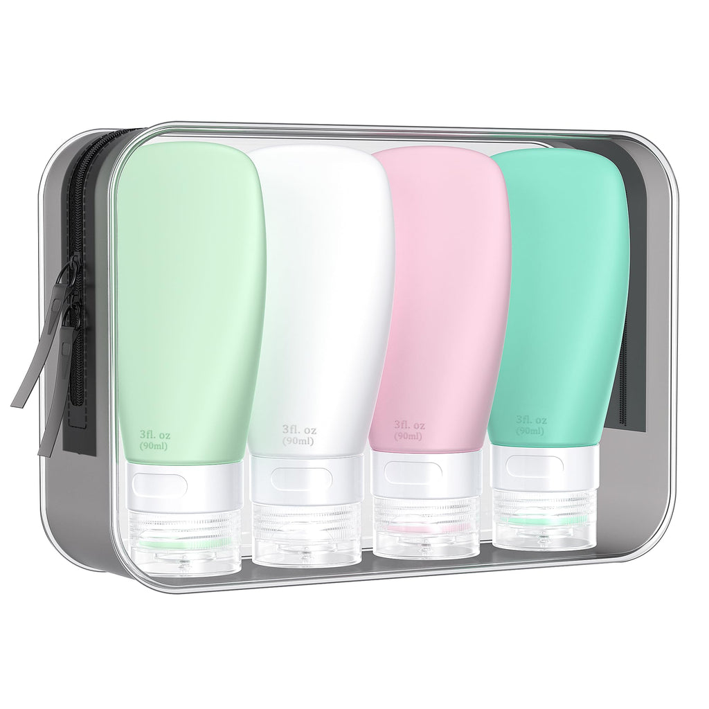 INSFIT Travel Bottles for Toiletries, TSA Approved 3oz Travel Size Containers, BPA Free Leak Proof Squeezable Silicone Tubes for Shampoo Conditioner Lotion Body Wash with Labels