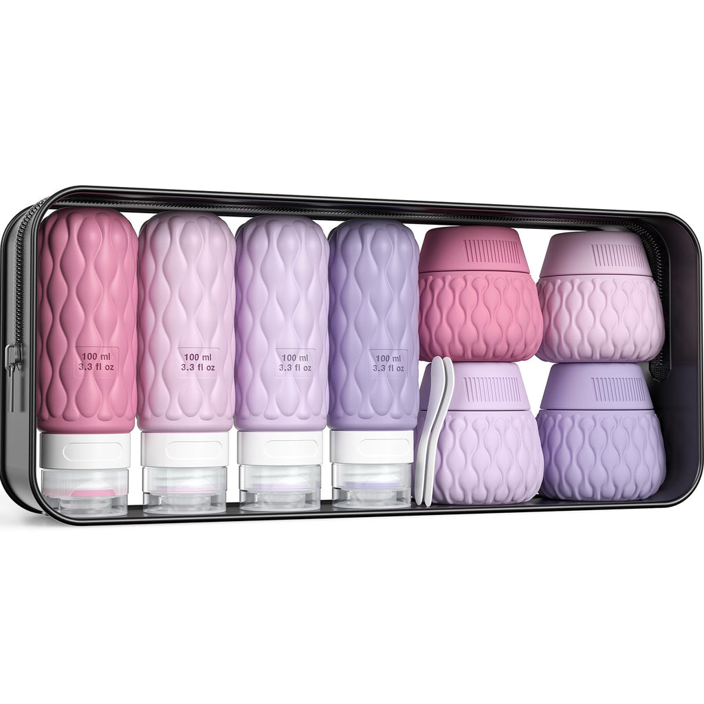 Travel Bottles for Toiletries Silicone Travel Size Containers 3.4oz 1.7oz | Travel Essentials TSA Approved Leakproof Refillable Squeeze Bottles with Labels/Clear Bag for Shampoo, Conditioner, Creams