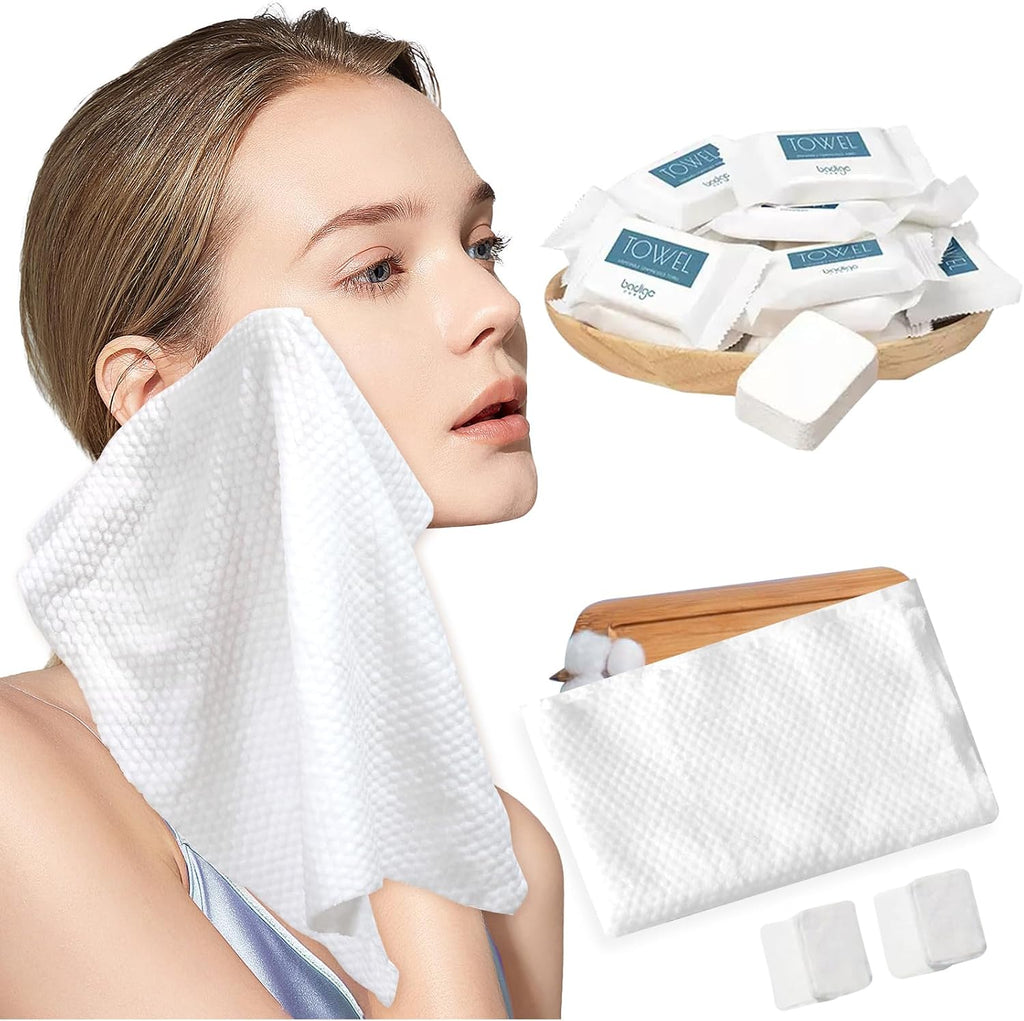 Disposable Compressed Face Towels, 48 Pack Individually Wrapped, 11.8" × 9.5" Pure Cotton Travel Towels, Quick-Expand, Ultra Absorbent & Thickened Portable Towels