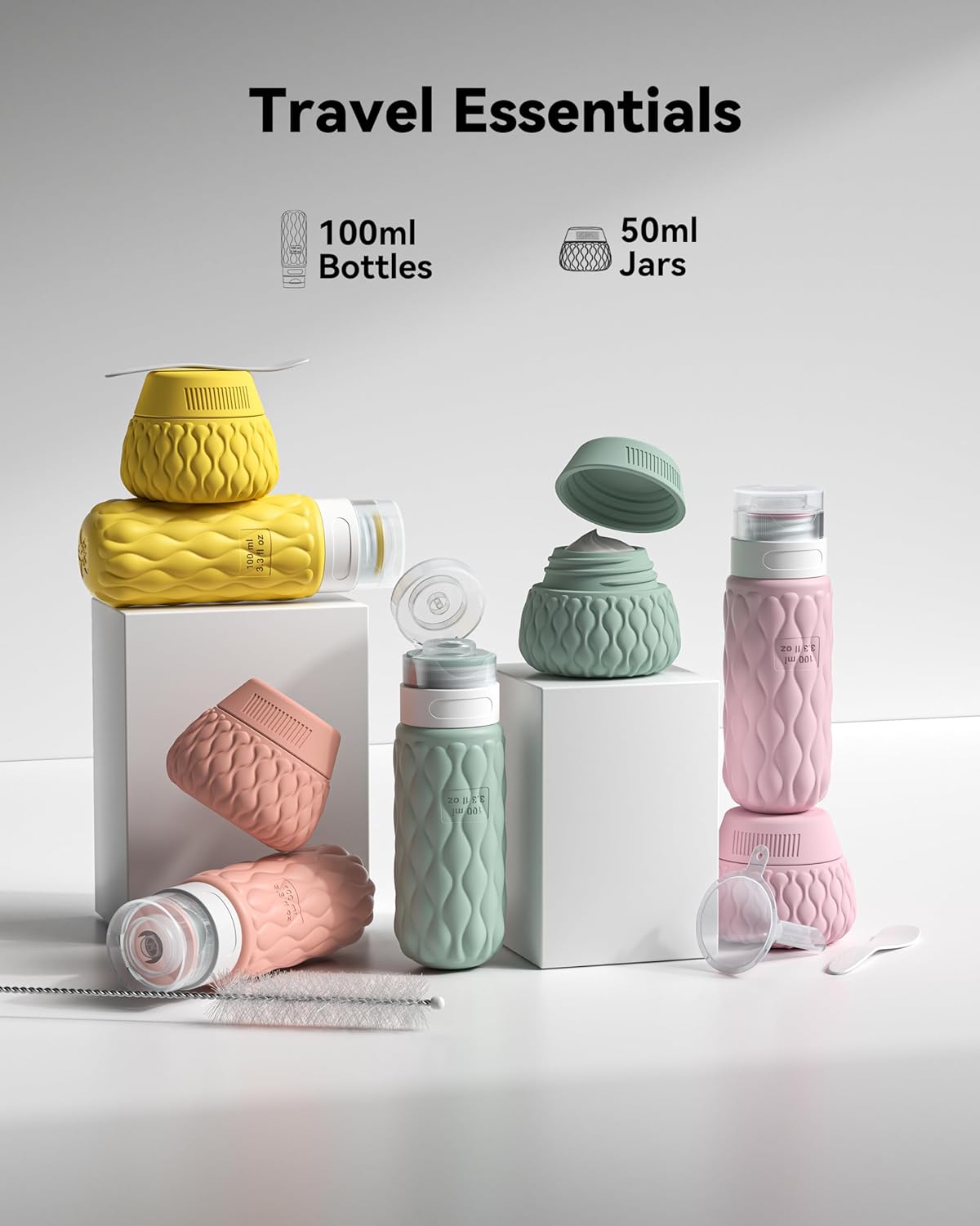 Travel Bottles for Toiletries Silicone Travel Size Containers 3.4oz 1.7oz | Travel Essentials TSA Approved Leakproof Refillable Squeeze Bottles with Labels/Clear Bag for Shampoo, Conditioner, Creams