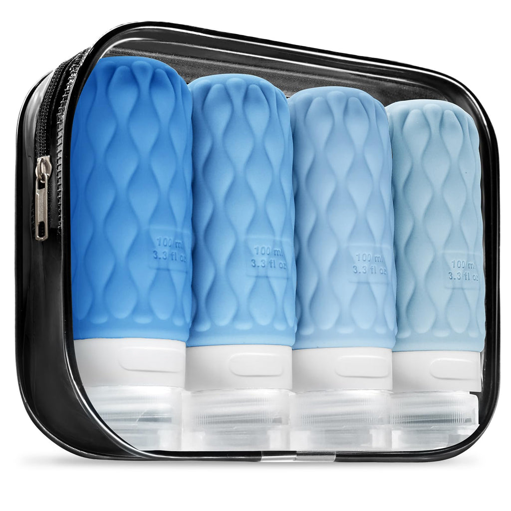 Travel Bottles for Toiletries Silicone Travel Size Containers 3.4oz 1.7oz | Travel Essentials TSA Approved Leakproof Refillable Squeeze Bottles with Labels/Clear Bag for Shampoo, Conditioner, Creams