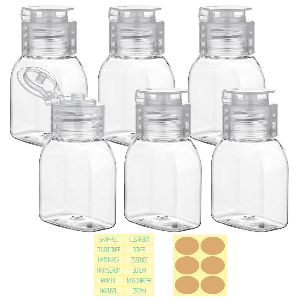 Travel Bottles for Toiletries 6 Pack 2.2oz Leak Proof Containers | Wide Mouth, TSA Approved, Refillable Squeeze Bottles with Flip Cap, for Shampoo Conditioner Body Wash Lotion(Clear)