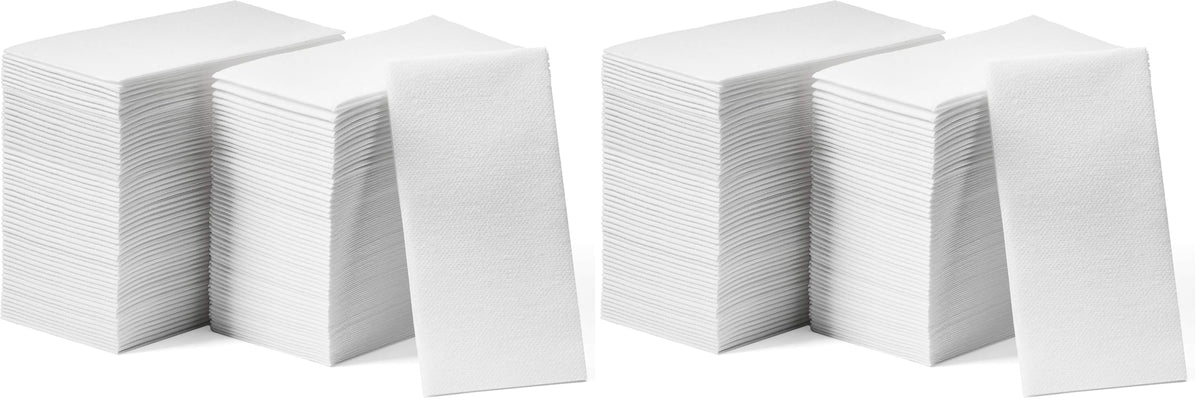 Disposable Linen-Feel Guest Towels - 12" x 17" Cloth-Like Hand Towels - Made In USA, Soft And Absorbent Paper Napkin For Bathroom, Kitchen, Or Event [Extra-Soft - Pack of 50], White