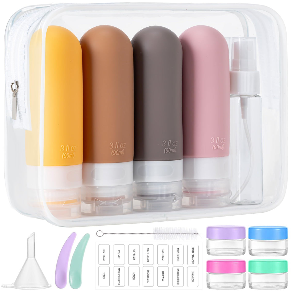 16pack Travel Bottles for Toiletries, TSA Approved LeakProof Squeezable Silicone Toiletry Containers for Shampoo, Conditioner, 3oz Portable Refillable Traveling Size Liquid Containers (16Pcs/Colorful)