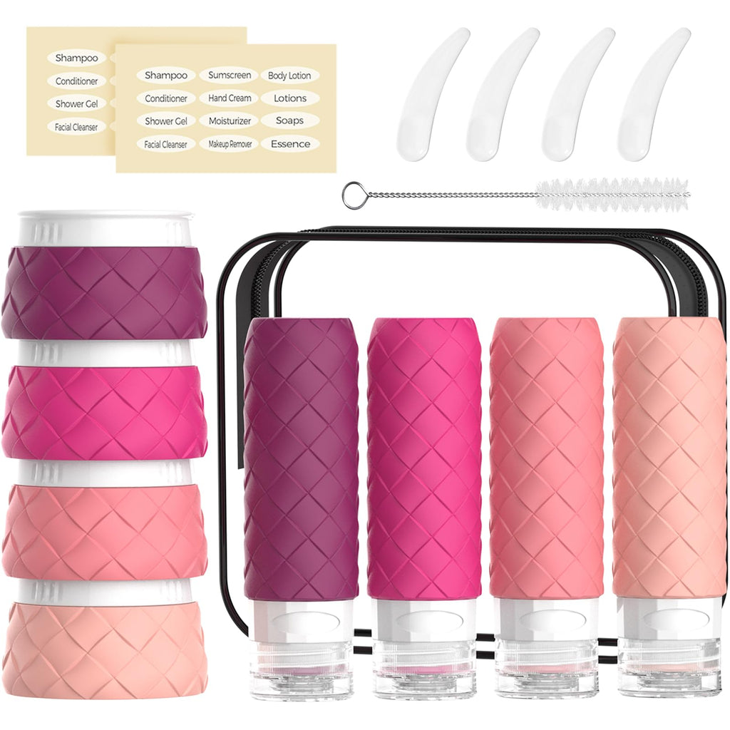 16 Pack Travel Bottles for Toiletries, TSA Approved Travel Size Toiletries Containers Set, BPA-Free Silicone Leak Proof Refillable Bottles Stackable Creams Jars Accessories Kit W/Clear Bag(Cream)