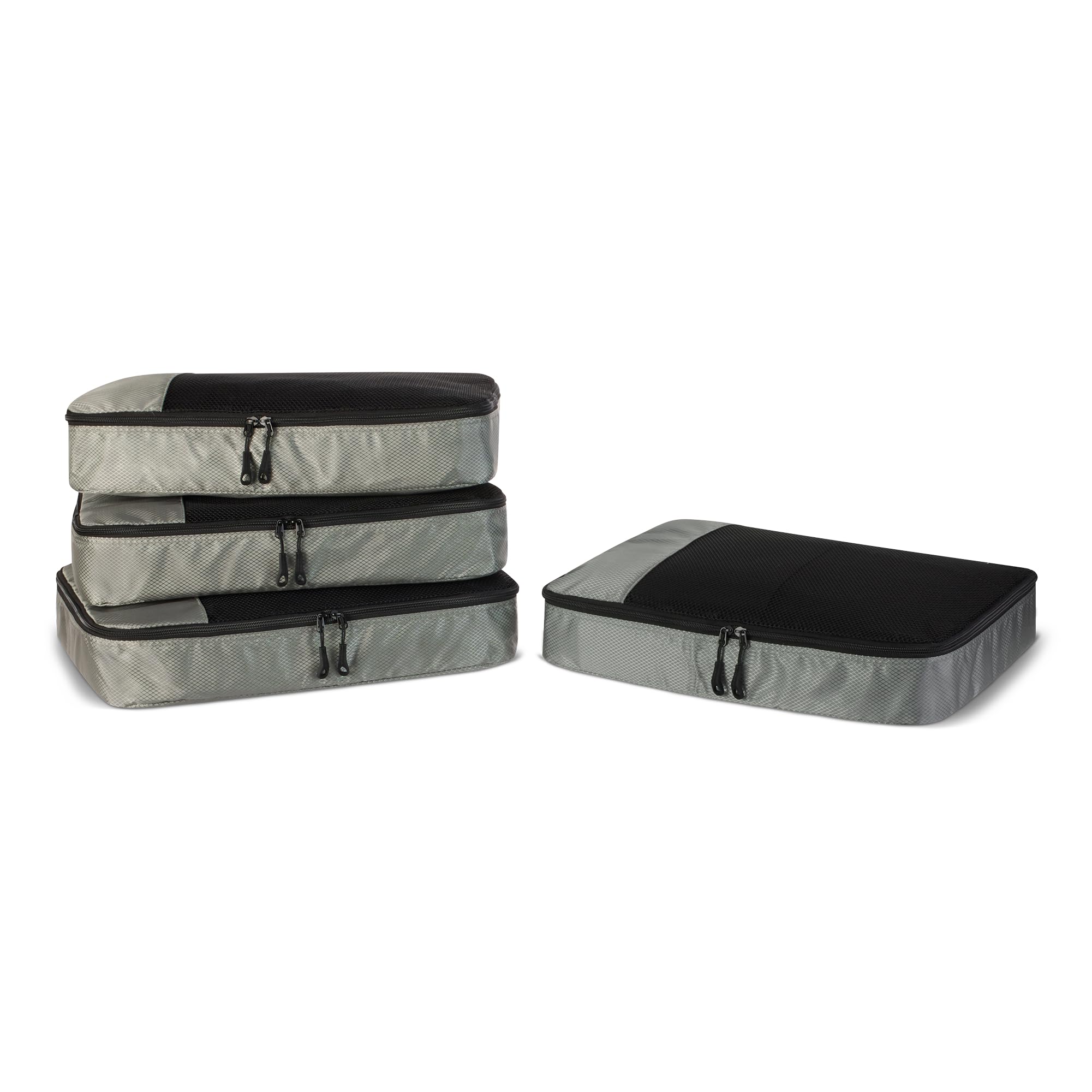 Amazon Essentials 4-Piece Packing Cubes Travel Accessories Set, Space-Saving Luggage Organizer with Double Zipper, Mesh Top Panel, Medium, Gray (Previously Amazon Basics)