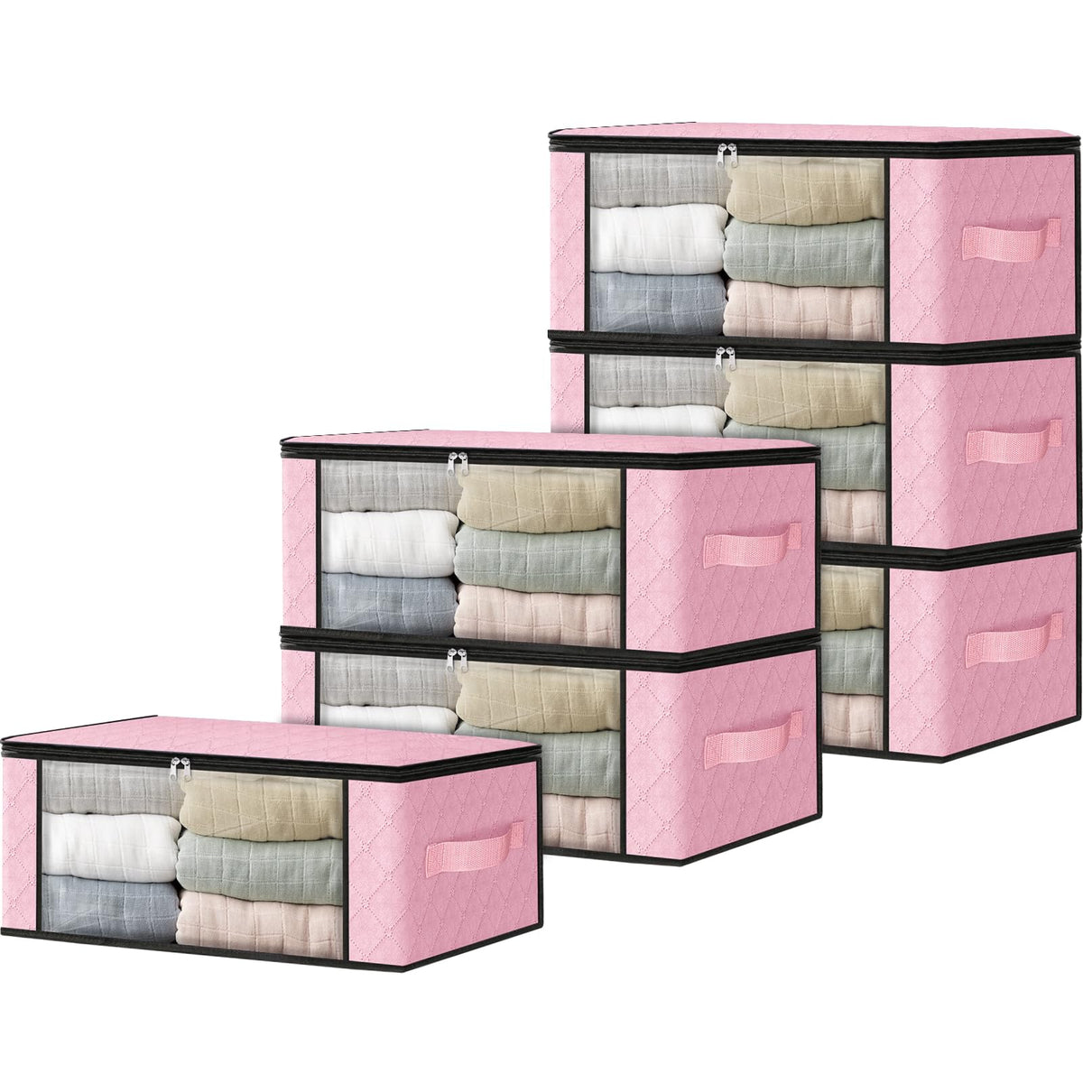 HomeHacks 3-Pack Clothes Organizer Storage Bags, 35L Storage Bins, Gray | Foldable Storage Box Container with Zippers, Clear Window, Reinforced Handles for Closet, Dorm, Pillows, Bedding, Sweater