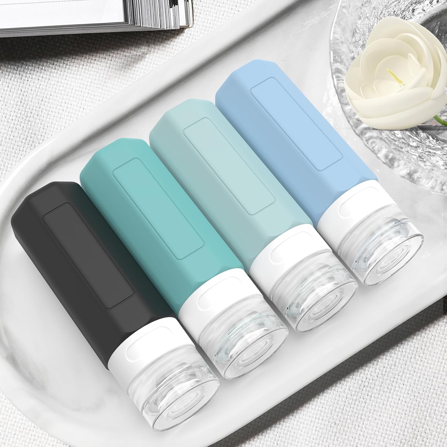 Redfly Travel Bottles for Toiletries, Tsa Approved 3oz Travel Size Containers, Leak Proof Travel Size Toiletries Bottles Silicone, BPA Free Refillable Shampoo Conditioners Essentials Kit, Gray