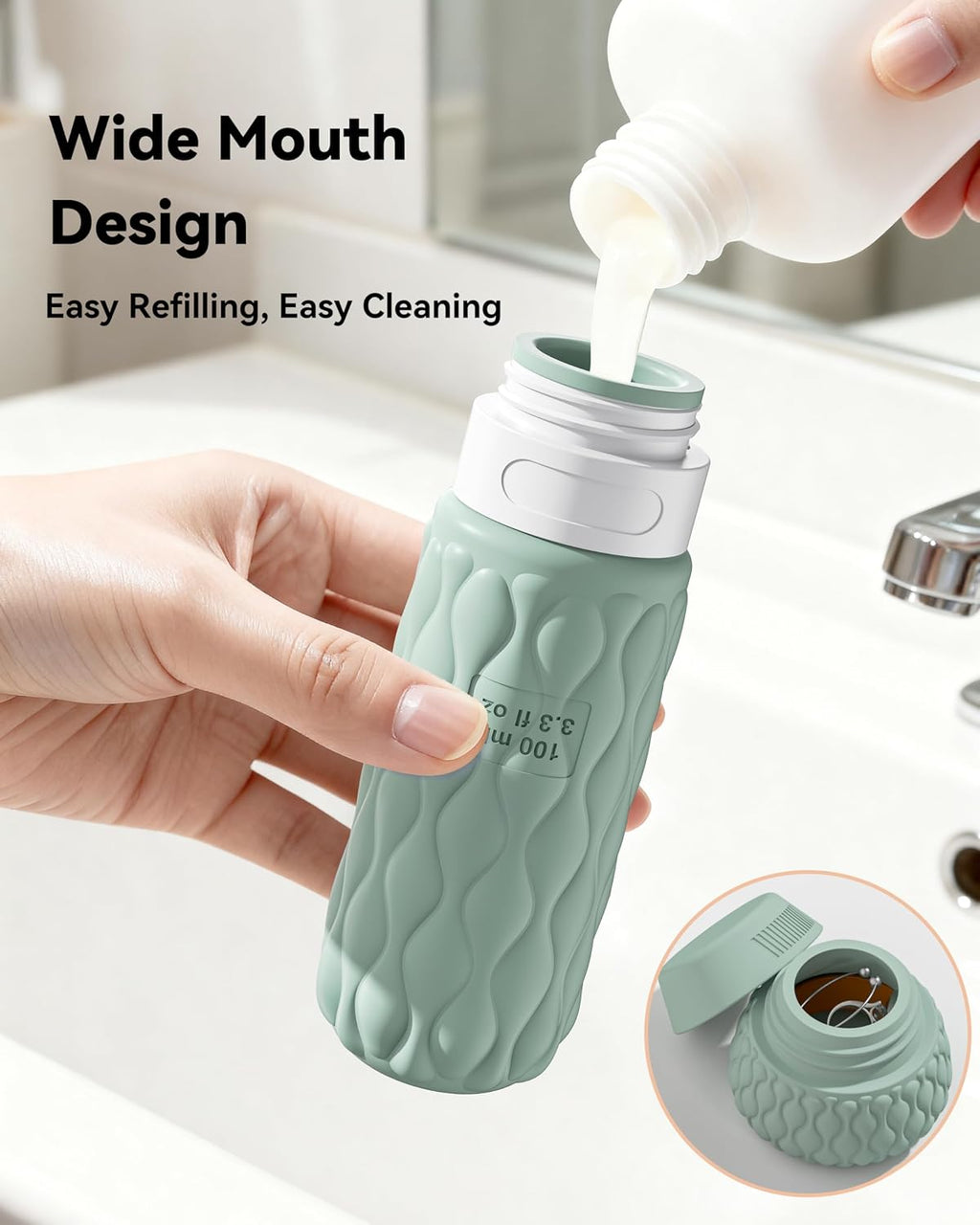Travel Bottles for Toiletries Silicone Travel Size Containers 3.4oz 1.7oz | Travel Essentials TSA Approved Leakproof Refillable Squeeze Bottles with Labels/Clear Bag for Shampoo, Conditioner, Creams