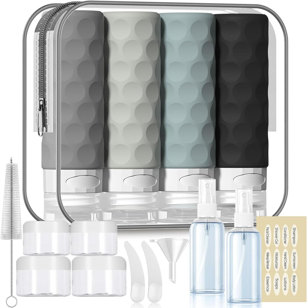 Silevoler 16pack Travel Bottles for Toiletries, TSA Approved Travel Size Containers Set, Leak Proof Refillable Liquid & Creams Toiletries Accessories Kit W/Toiletry Bag (Cream)