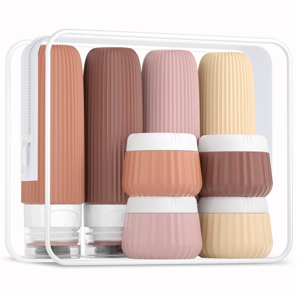 Mrsdry Travel Bottles - 8 Pack, TSA Approved Travel Size Toiletries, Leak Proof Silicone Squeezable Containers in Clear Bag