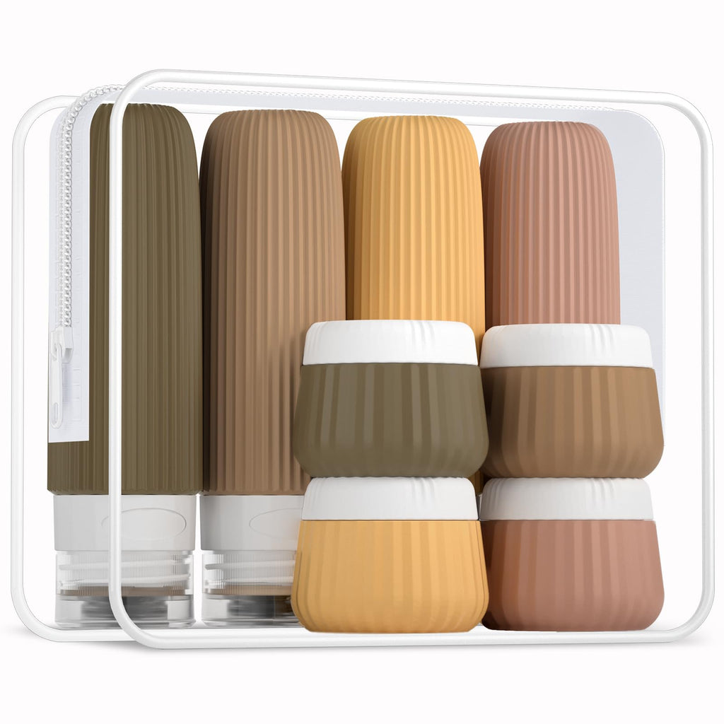 Mrsdry Travel Bottles - 8 Pack, TSA Approved Travel Size Toiletries, Leak Proof Silicone Squeezable Containers in Clear Bag