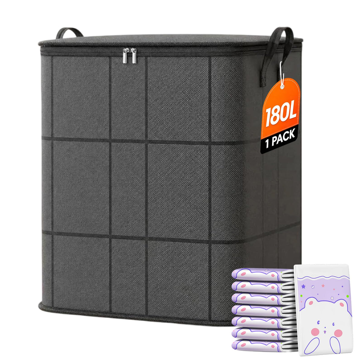 XXL Foldable Storage Bag with Reinforced Handles, Extra Large Portable Moving Storage Bags, Spacious Moving Storage Bin, Clothes Storage Containers for Bedroom, Closet, Clothing, Comforter，XXL: 180L：3