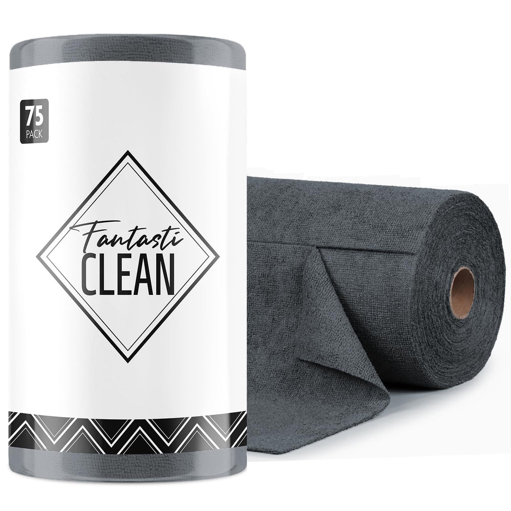 Fantasticlean Microfiber Cleaning Cloth Roll -75 Pack, 12" x 12" (Pink) | Reusable Alternative to Paper Towels, Ultra Absorbent, Lint-free Microfiber Towel Roll, for All-Purpose Cleaning